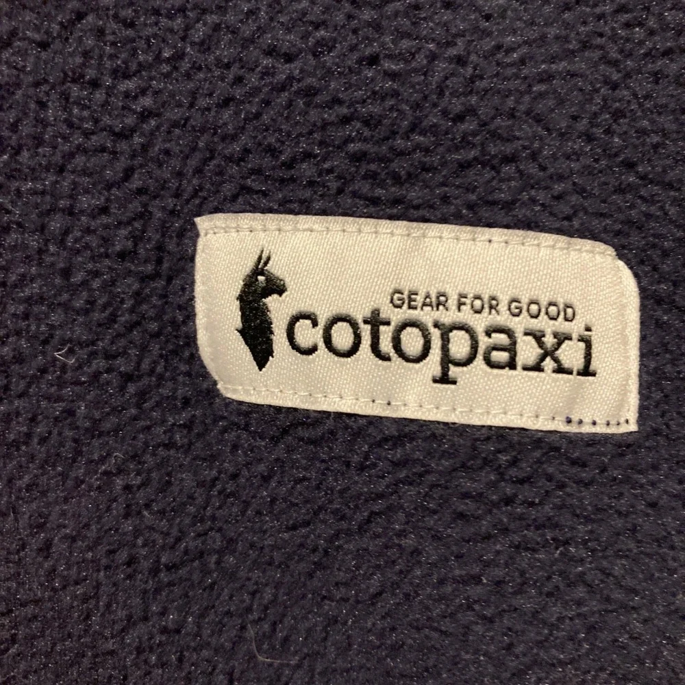 Cotopaxi Teca Fleece Pullover Mens Large Navy Blue Orange Color Block 1/4 Zip